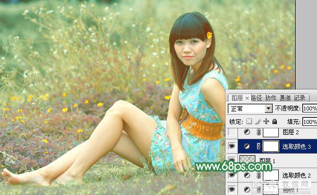 Photoshop为野草中的人物调制出柔和的小清新黄绿色21