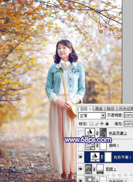 Photoshop将春季花木边的人物调制出清爽鲜艳的秋季色17