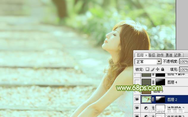 Photoshop将外景美女图片调制出淡淡的小清新绿色33