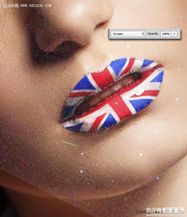 Photoshop为红色嘴唇增加个性米字国旗彩绘21