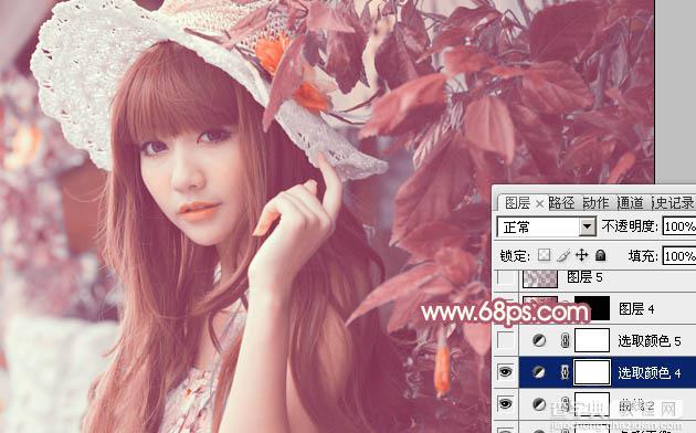 Photoshop将树叶下的美女图片增加上甜美的橙色效果29