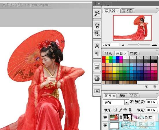Photoshop CS3将古装MM打造成水墨画风格效果9