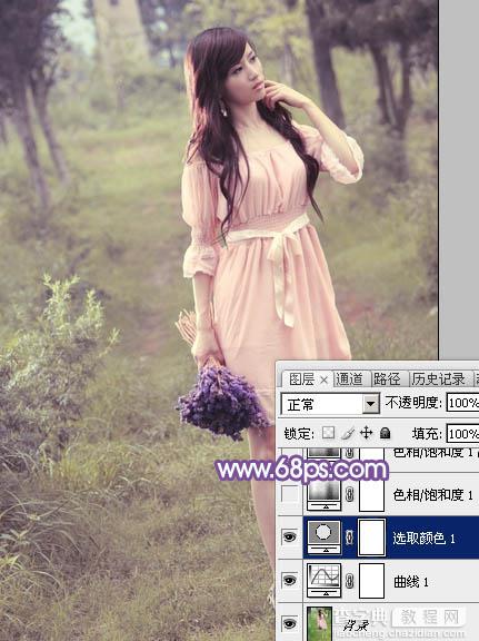 Photoshop将树林中的美女调制出梦幻的淡冷色9