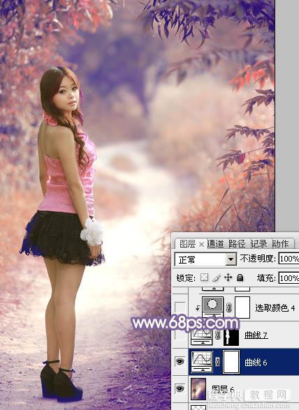 Photoshop为树林中的人物加上经典深秋红蓝色40