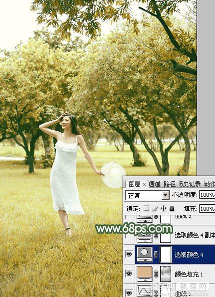 Photoshop将树景人物图片打造灿烂的黄绿色17
