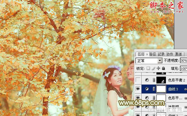 Photoshop将树林婚片打造出柔美的橙绿色28