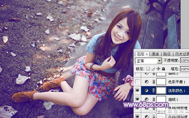 Photoshop为公园路边的美女调制出甜美的蓝紫色13
