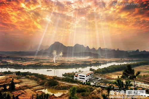Photoshop为山水图片制作模拟耶稣光(云间透射出来的光束)16