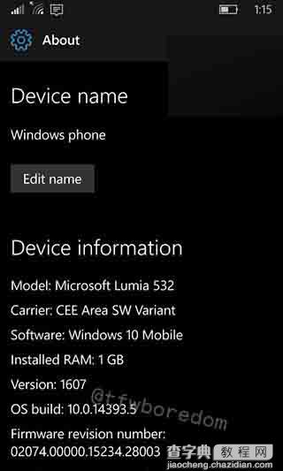 Win10 Mobile一周年更新14393.5的手机截图泄露:机型是Lumia5321