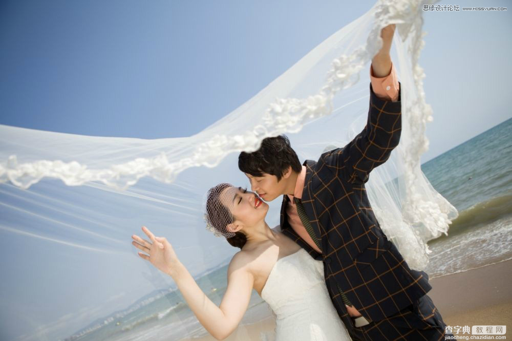 Photoshop为外景婚片调出时尚海蓝色风格效果2