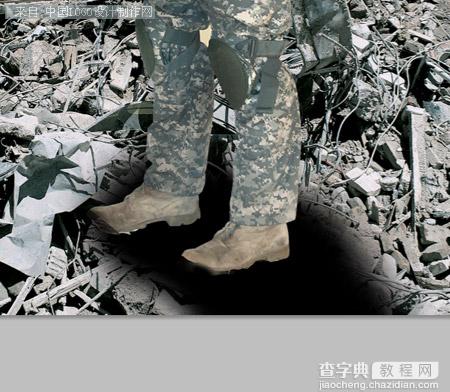 Photoshop合成士兵站在战争蹂躏的上的冷色调海报11
