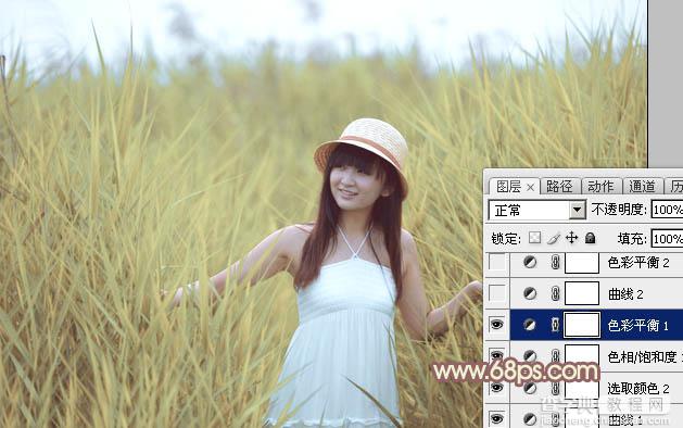 Photoshop将芦苇中的美女加上唯美的韩系淡黄色效果24