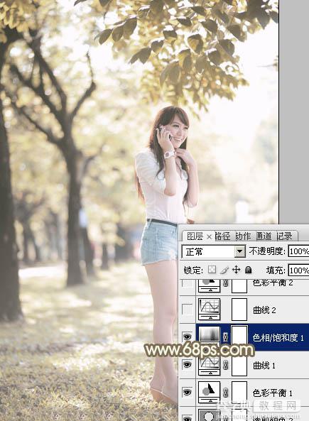 Photoshop为树边美女调出色彩柔和中性黄褐色17
