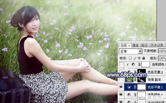 Photoshop为草地边的美女加上梦幻的淡绿色36