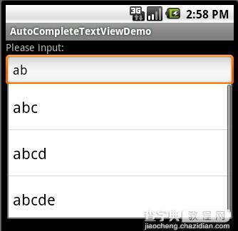 Android仿百度谷歌搜索自动提示框AutoCompleteTextView简单应用示例1