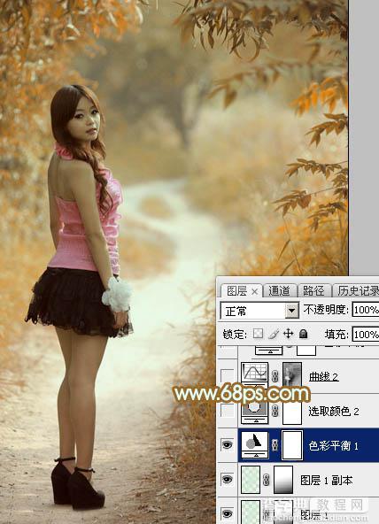 Photoshop将树景人物图片打造唯美的橙色效果17