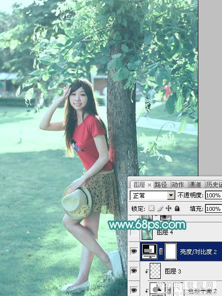Photoshop为树荫下的美女图片加上清爽的青绿色34