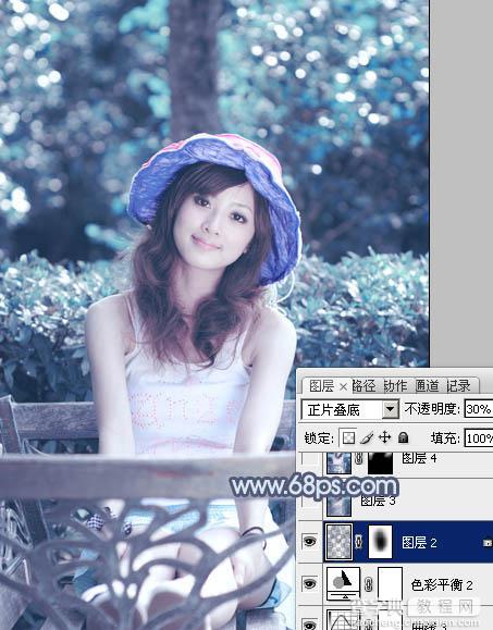 Photoshop为外景美女图片打造出甜美的青蓝色25