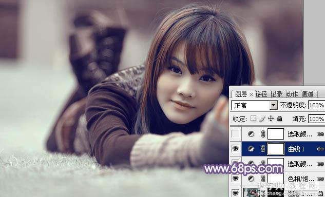 Photoshop为冬季美女增加淡淡的韩系紫蓝色12
