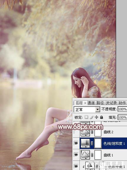 Photoshop将河景美女图片打造唯美的暖色调17