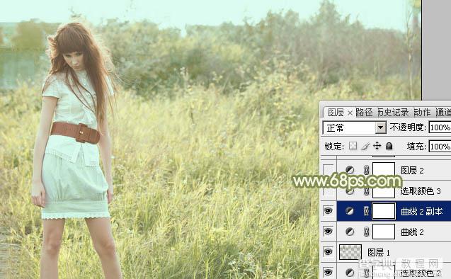 Photoshop将草地人物图片增加淡美清新的青黄色23