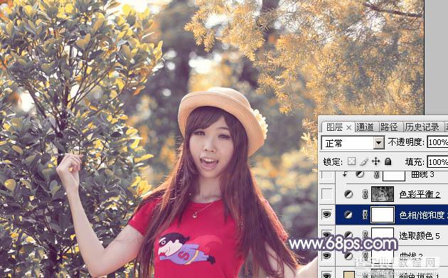Photoshop将树林人物图片打造唯美的秋季阳光色41