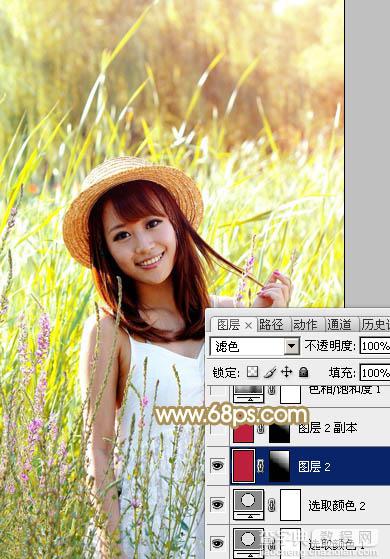 Photoshop为逆光草丛中的美女调出柔和的黄褐阳光色10