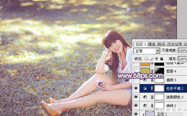 Photoshop为草地上的美女调制明快的秋季蓝黄色31