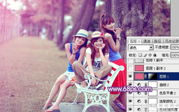 Photoshop将公园美女图片打造唯美梦幻的粉紫色38