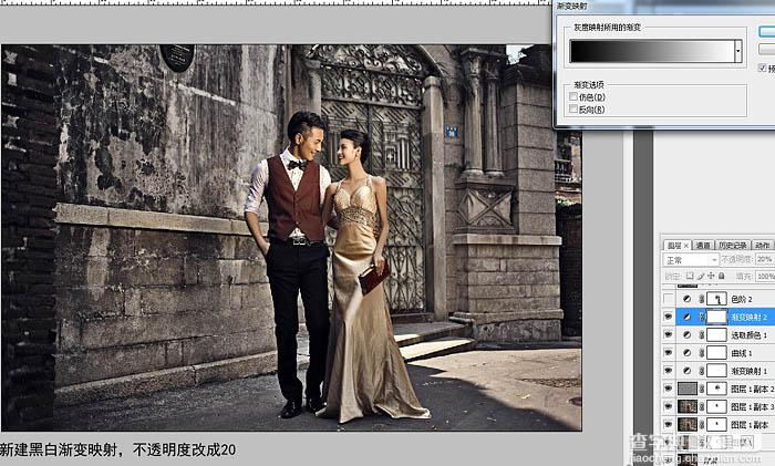 Photoshop为偏暗的古建筑婚片打造强质感的冷色调13