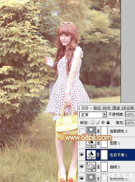 Photoshop为树林美女图片增加朦胧唯美的小清新淡黄色22