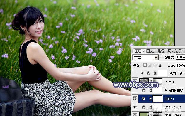 Photoshop为草地边的美女加上梦幻的淡绿色9