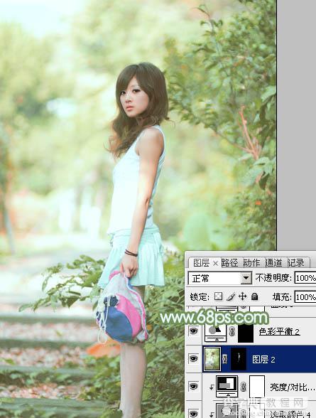 Photoshop将树边美女图片调制出唯美的淡调嫩绿色36