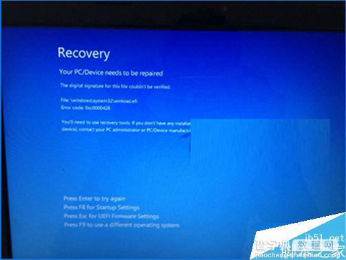 Win10系统开不了机出现Recovery蓝屏问题的解决方法1