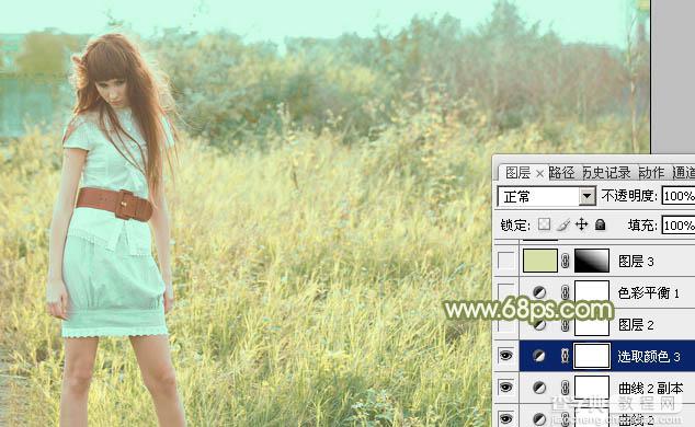 Photoshop将草地人物图片增加淡美清新的青黄色29