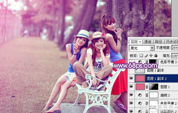 Photoshop将公园美女图片打造唯美梦幻的粉紫色39
