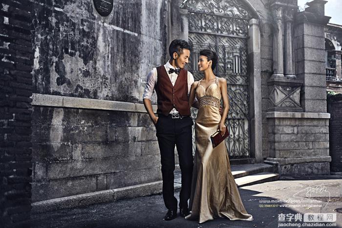Photoshop为偏暗的古建筑婚片打造强质感的冷色调2