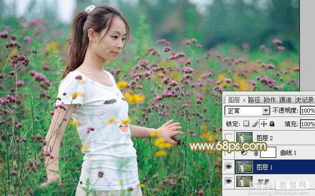 Photoshop利用Lab模式为野花中的美女加上甜美的粉色调4