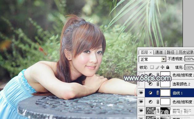 Photoshop为外景美女图片打造甜美的淡调中性绿色13