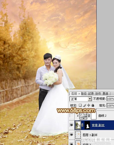 Photoshop为泛白的顺林婚片增加柔美的霞光效果教程27