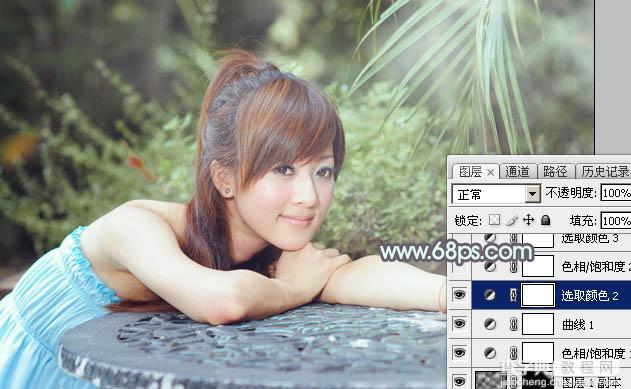 Photoshop为外景美女图片打造甜美的淡调中性绿色18