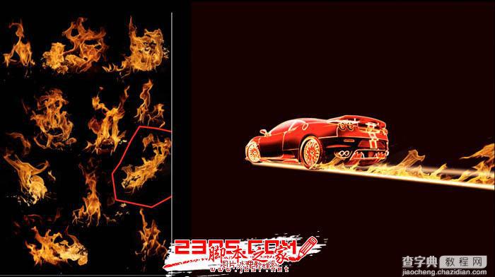 PhotoShop设计打造出奔跑的火焰红色跑车特效10