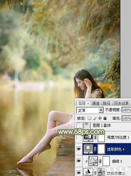Photoshop调制出非常柔美的黄青色湖景美女图片37