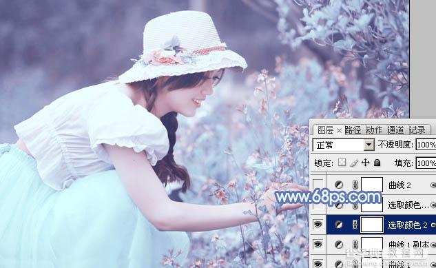 photoshop利用通道替换将花草中的美女调制出柔美的淡蓝色14