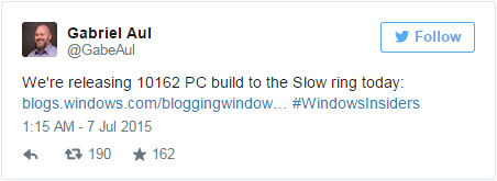 Windows 10 Build 10162向Slow Ring通道推送2