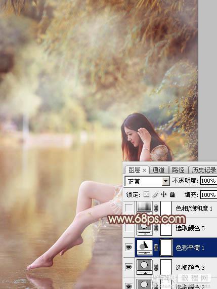 Photoshop为溪边的美女调制出漂亮的淡调红褐色20