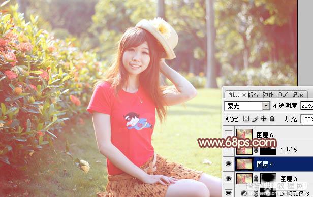 Photoshop为外景红衣人物图片增加淡美的红黄色28