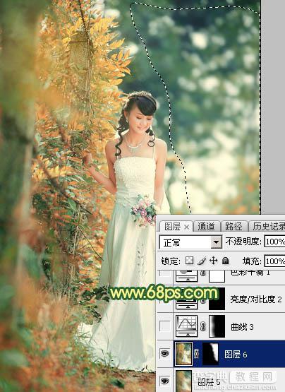 Photoshop调制出甜美的橙绿色树林婚片31