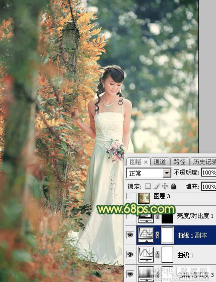 Photoshop调制出甜美的橙绿色树林婚片26