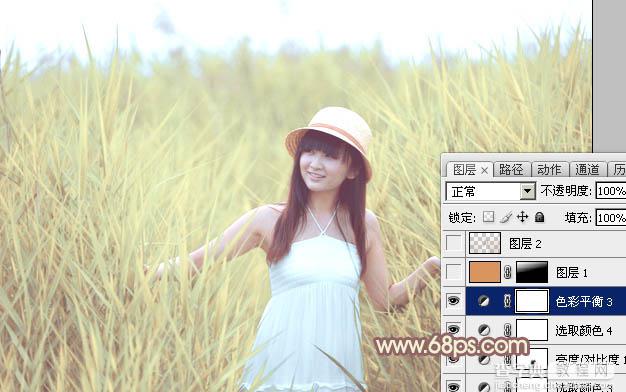 Photoshop将芦苇中的美女加上唯美的韩系淡黄色效果37